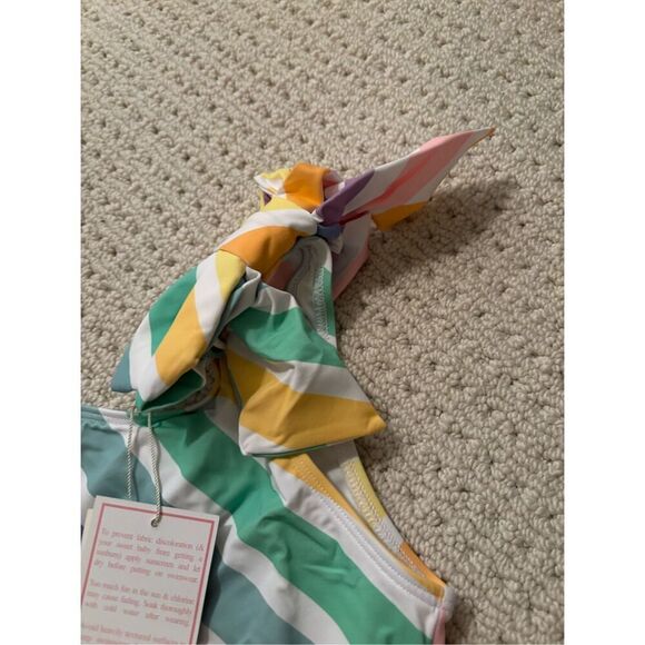 NWT IN BAG!! TBBC Brookhaven Bow Bathing Suit Rainbow Roller Skate Stripe - Picture 6 of 7
